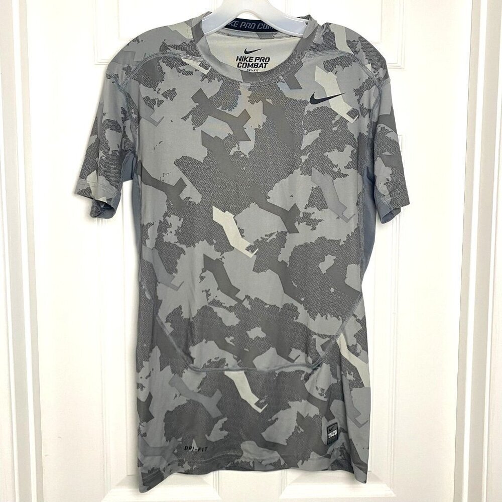Nike Pro Combat Dri Fit Compression Grey Camo Top Mens Size Large Preowned